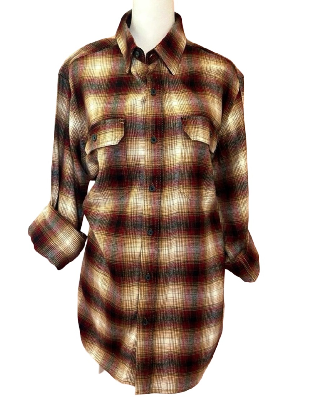 lumberjack chic Fall oversized buffalo plaid button down shirt 90s grunge M/L